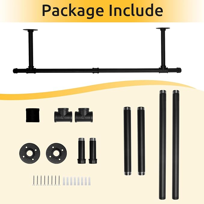 Oroonoko Wall Mounted Clothes Rack, Closet Rod Drying Rack, 36inch, Black | Industrial Pipe Rack, Iron, Max Load 132lbs, For Laundry Room and Balcony, Space Saving, Easy to Install, Plants hanging