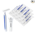 Disposable Razors in Bulk Pack of 30,Blue Disposable Shaving Razors Individual Wrapped Twin Blade Bulk Disposable Razors with Clear Cap and 10g Shaving Cream for Homeless,Hotel,Travel,Charity,Shelter