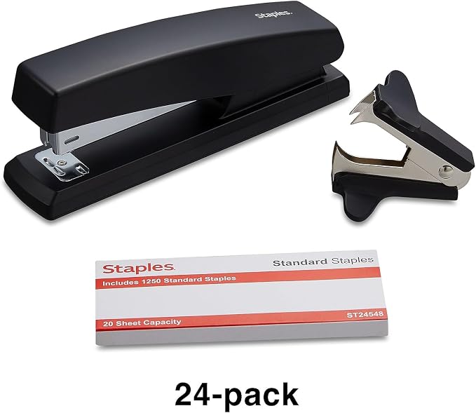 Staples Desktop Stapler, 20-Sheet Capacity, Staples Included, Black, 24/Carton