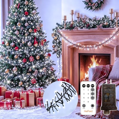 1000 LED 49FT Cluster Lights, Plug in White Christmas Lights