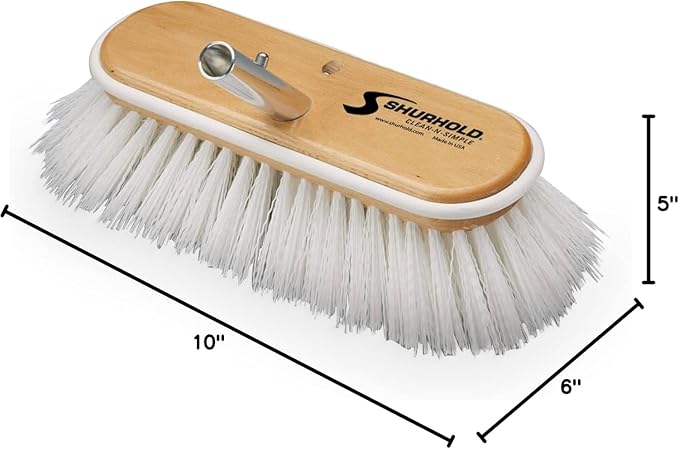 Shurhold Classic Deck Brush – Boat Cleaning Brush with Wood Block, Rubber Bumper & Durable Bristle Design