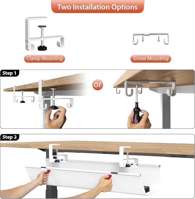 Univivi No Drill Under Desk Cable Management Tray, 36" Cord Organizer for Table, Clamp/Screw Mount Desk Cable Management, Premium Fabric Cable Management Tray for Office, Home