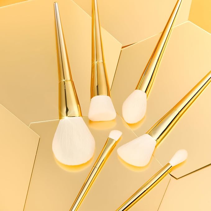DUcare 15 Piece Professional Makeup Brush Set | Silver-Gold Radiance Synthetic Brushes for Full Face Eye, Complete Cosmetic Kit with Reusable Storage Holder