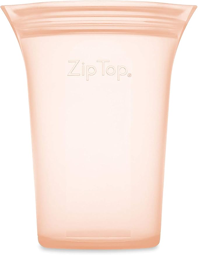Zip Top Reusable Food Storage Bags | Small Cup [Peach] | Silicone Meal Prep Container | Microwave, Dishwasher and Freezer Safe | Made in the USA