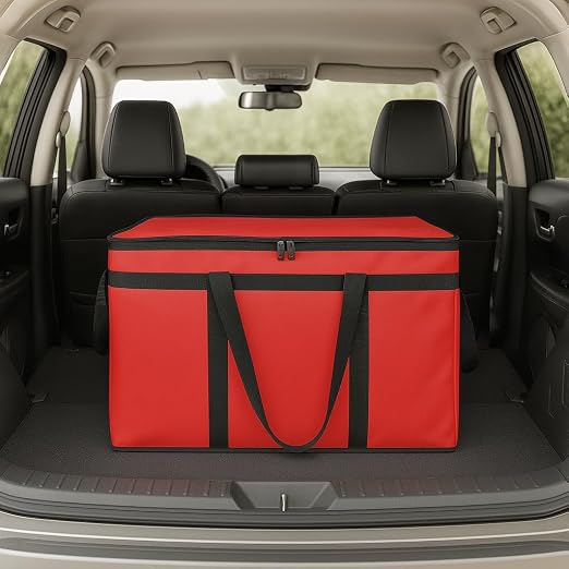 Bodaon 3 Pack Insulated Food Delivery Bags, XXXL Catering Cooler Bag Red | Keeps food hot or frozen for grocery shopping, catering, pizza and rideshare delivery; great for travel and car trips