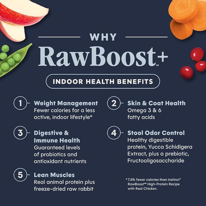 Instinct Raw Boost Indoor Health, Natural Dry Cat Food with Freeze Dried Pieces, Grain Free Recipe - Real Rabbit, 4.5 lb. Bag | High-protein kibble with FreshDried raw bites, highly digestible rabbit, prebiotics and fewer calories for indoor cats