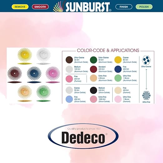Dedeco Sunburst Radial Bristle Discs - 7/8” (22mm) Dia, TC Knife-Edge Bristle, 1/16” (1.58mm) Arbor, Cleaning and Polishing Rotary Tool Accessories, Aluminum Oxide