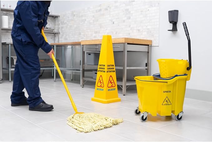 SPARTA OmniFit Mop Bucket System, Durable Mop Bucket, Side Press Wringer, and Soiled Water Insert, Floor Cleaning Essentials for Commercial and Home Use, 35 Qt Capacity, 1 Count, Yellow