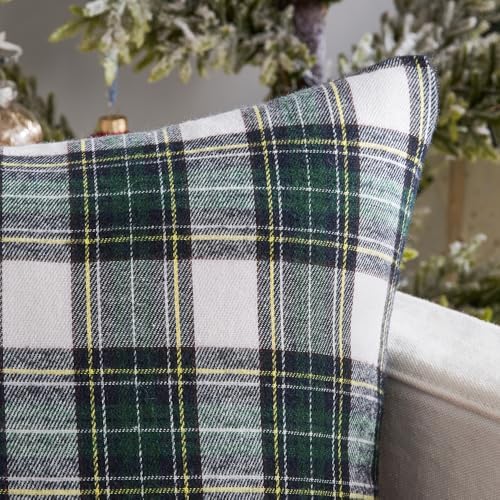 MIULEE Christmas Plaid Pillow Covers Scottish Tartan 26x26 Green and White