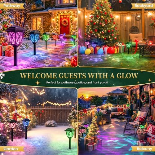 GIGALUMI Solar Christmas Lights Outdoor Decor, Multicolor Pathway Lights