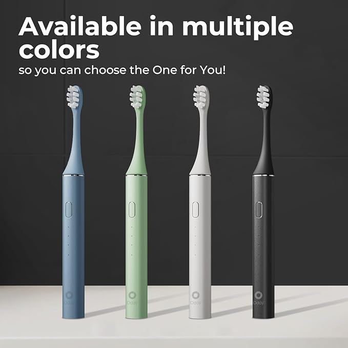 Oday Rechargeable Electric Toothbrush for Adults with Wall Mounted UV-Cleaning Tooth Brush Protector Case and 4 Brush Heads, Smartimer, IPX7 Waterproof, 1 Month+ Battery, Sleek Aluminum Body Black