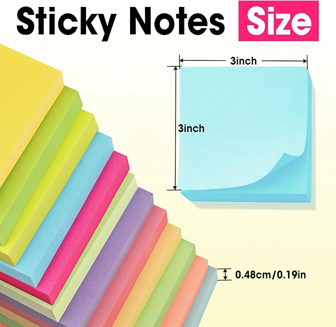 150 Pads Sticky Notes 3x3, Self-Stick Pads Bulk Bright Colors, School Supplies, Office Products, 50 Sheet/Pad