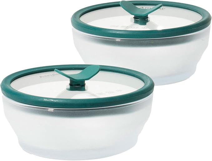 Anyday 2-Pack 2-Cup Glass Food Storage Set (Kale) | Plastic-Free Frosted Meal Prep Bowls, Stackable Airtight Container with Vented Silicone Lid for Microwave-Safe Reheating