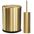 Maxdot 2 Pcs 4 Gallon/15 L Gold Bathroom Trash Can with Flip Lid and Toilet Brush Set, Large Luxury Stainless Steel Garbage Trash Can Wastebasket Bin for Home Office Hotel Bathroom Bedroom Kitchen