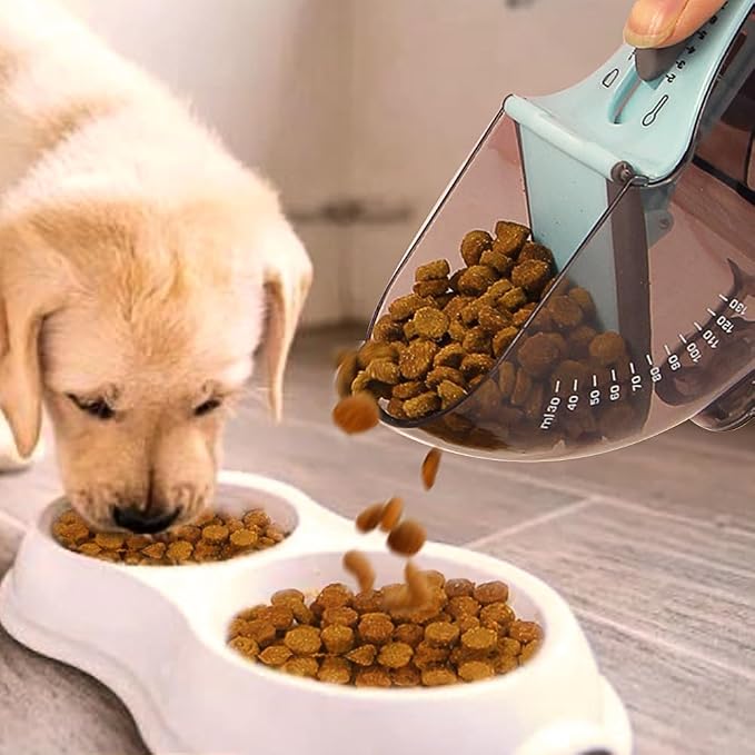 Multi-Functional Adjustable Measuring Scoop with Scale, Dog/Cat Food Measuring Scoop 1/2 Cup 1/3 Cup 1/4 Cup/1~4 Oz/30~130 Ml Pet Food Measuring Cup，Animal Food Scoop