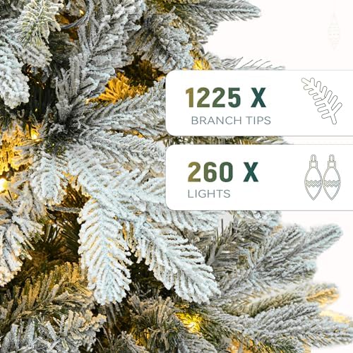 YITAHOME 6ft Prelit Canaan Fir Snow Flocked Christmas Tree with Remote