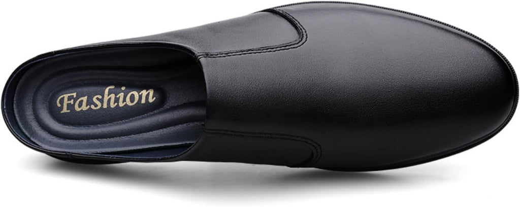 Men'S Leather Slippers Without Heel Straps Soft And Breathable Comfortable Hand-Sewn Casual Round-Toe Shoes Anti-Slip Sole Suitable For Daily Use Outdoor Activities Home Use Shopping