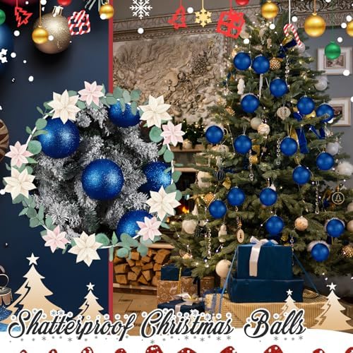 Poen 6 Pcs 6 Inch Large Glitter Christmas Ball Ornament, Dark Blue