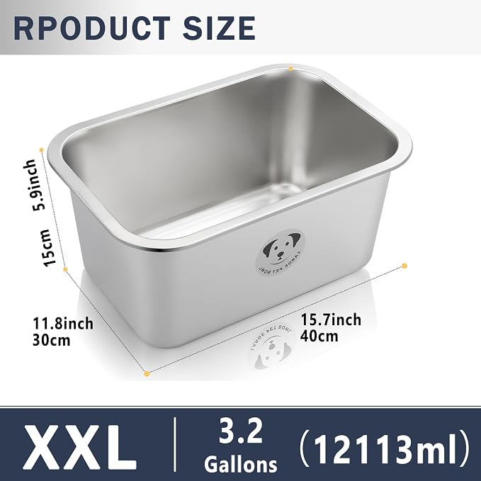Stainless Steel Dog Bowls for Large Dogs, High Capacity Metal Dog Food Bowls, Food and Water Bowl for Larges, X-Large, and Big Dogs 3.2 Gallons
