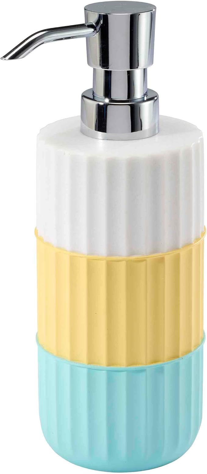 IZOD - Lotion Pump/Soap Dispenser, Resin Countertop Bathroom Accessories, Dorm Room Essentials, Striped Bathroom Decor (Clubhouse Collection, Aqua)
