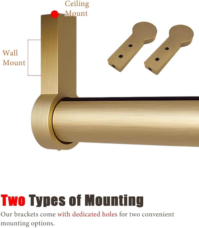 Closet Rod Brushed Gold Clothes Hanging Rack Rod Ceiling/Wall Mount, Small Space Silent Closet Hanger Bar Organizer, Heavy Duty Round Pole Garment Rail(46cm (18 in))