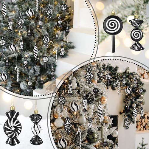 96 Pcs Christmas Tree Ornaments Black White Candy Ball Ornament