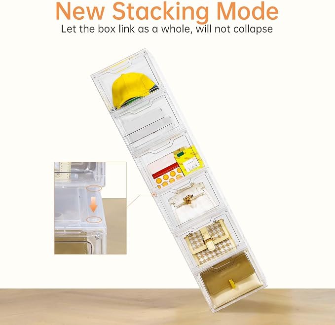 6 Pack Clear Storage Bins with Lids, 19 Qt Closet Organizers and Storage | Stackable, Magnetic Doors, Clothes Organizers and Storage, Purse Organizer, Craft Containers