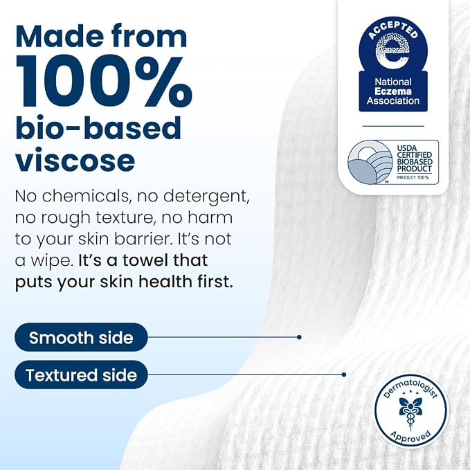 Clean Skin Club Clean Towels XL®, 100% USDA Biobased Face Towel, Disposable Face Towelette, Eczema Association Accepted, Makeup Remover Dry Wipes, Ultra Soft, 50 ct per pack, 2 Packs, 100 Ct Total
