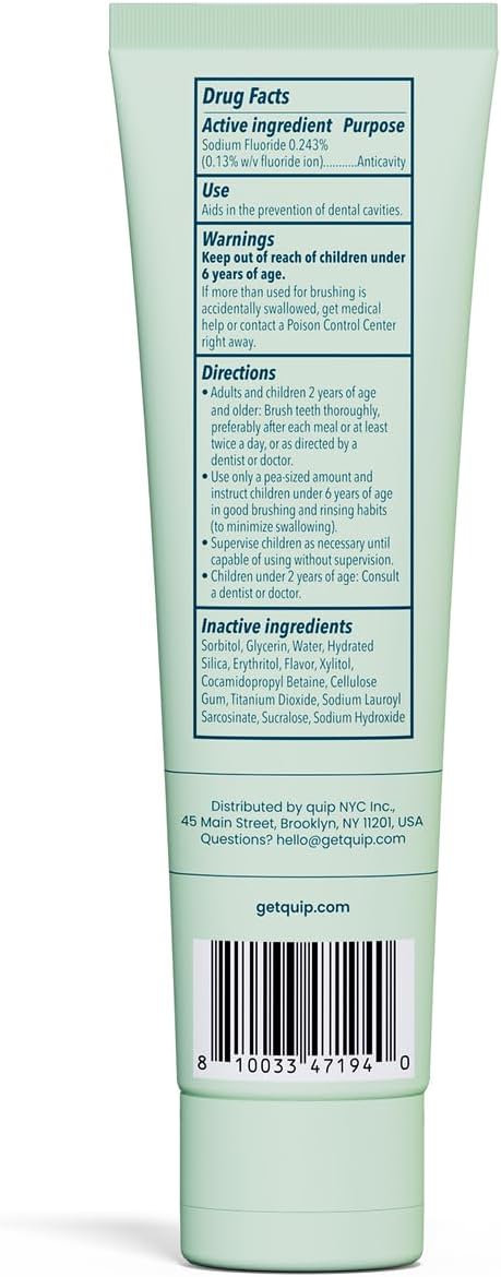 quip Daily Strengthening Anticavity Toothpaste - Fights Cavities - Strengthens Enamel - Gently Whitens - No SLS - Dentist-Recommended Full-Mouth Clean - Mint Flavor - 3.5oz - 3pk
