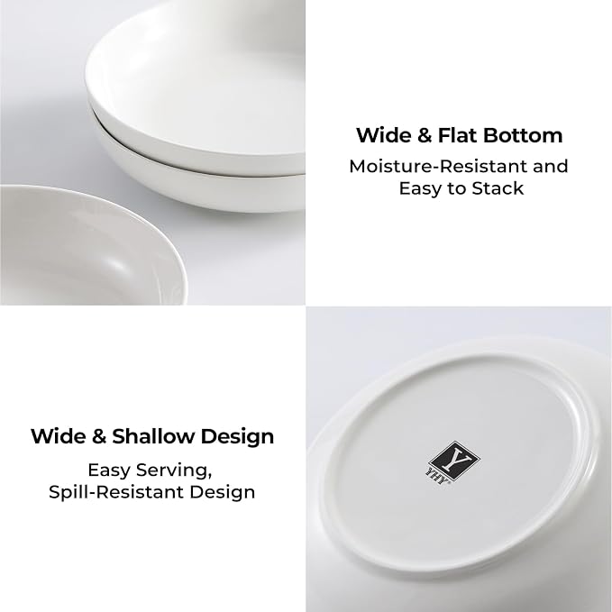 Y YHY 7.8'' Pasta Bowls for Small Portions, 22 Ounce Salad White Bowl Plates Set of 6, Porcelain Dishes for Serving Dinner - Dinnerware Sets Microwave Dishwasher Safe Thanksgiving Day Gift