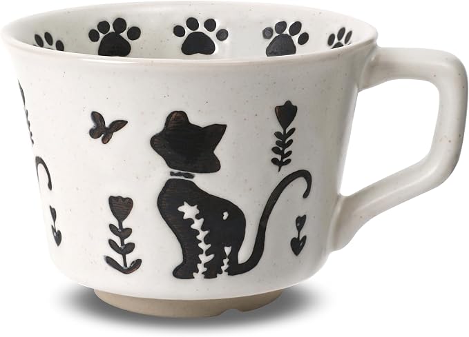 11 oz Ceramic Coffee Mug, Stoneware Teacup with Handle | Small Novelty Unique Cup for Tea Mocha Latte Cappuccino, Microwave Dishwasher Safe (Cat)