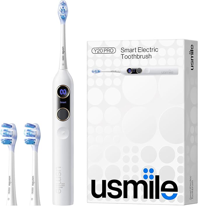 usmile Y20PRO Electric Toothbrush, AI-Powered Smart Toothbrush with AM/PM Auto Mode, 4 Brushing Modes, 90-Day Battery, App Control, Real-Time 3D Map, 2 Brush Heads Included
