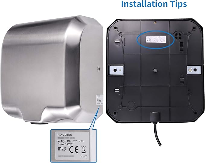 Goetland UL Approved Commercial Hand Dryer 1800w Stainless Steel Automatic High Speed Heavy Duty Hand Blower Dull Polished for Bathroom Business Restaurant Industrial Home Use