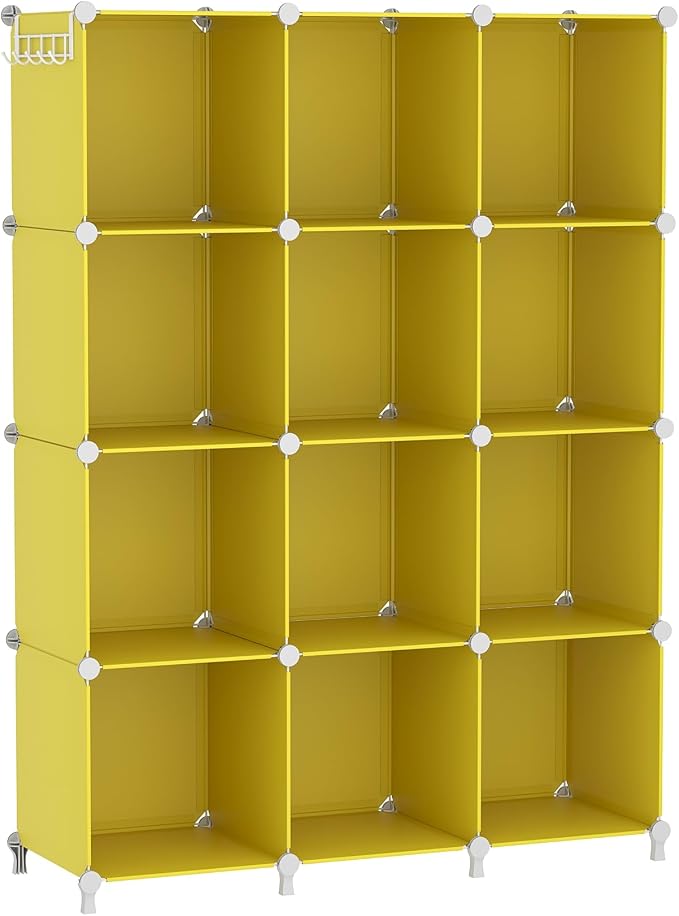 AWTATOS Cube Storage Organizer, Storage Cubes Shelves, 12 Cube Closet Organizers and Storage, DIY Stackable Bookshelf Plastic Clothes Organizer Shelving for Bedroom, Home,Yellow