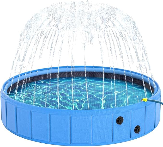 EPN Large Foldable Dog Pool – 0.55MM PVC 2-in-1 Portable Bathtub & Sprinkler