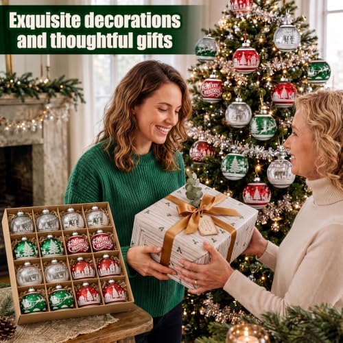 16 Pcs Vintage Glass Christmas Ornament Reflector Decor, 50S