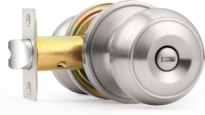 Probrico Privacy Door Knobs Brushed Nickel Finish, Interior Keyless Door Knobs Locks for Bedroom or Bathroom, 1 Pack