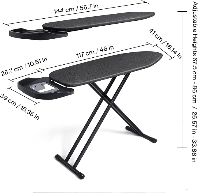 Duwee 16"×46" Extra Wide Ironing Board Full Size with Retractable Iron Rest | Ironing Board with Heat Resistant Cover Thicken Padding,Adjustable Height,Heavy Duty Sturdy Legs and Foldable,Black