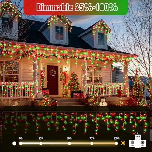 JMEXSUSS 400 LED 38.8ft Red and Green Christmas Icicle Lights Outdoor
