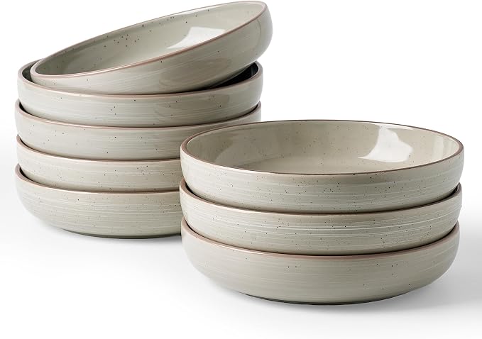 famiware Milkyway 33 oz Bowl Set, Pasta Bowls Set of 8, Salad Bowls, Double Reactive Glaze, Sturdy & Stackable, Ideal for Housewarming, Festivals, Matcha Green with Speckles