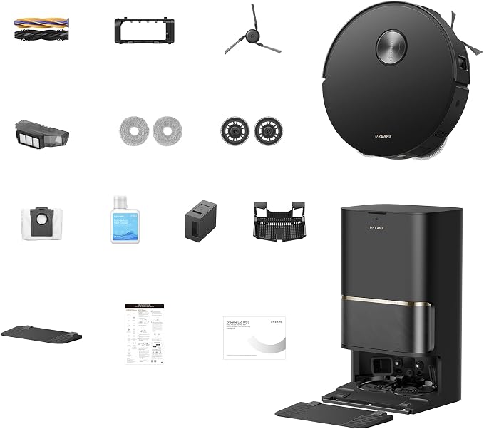DREAME L60 Ultra Robot Vacuum and Mop, 35,000Pa Suction, Detangling Brush, AI-Enhanced 3D ToF Vision, 100℃ Mop Self-Cleaning, 280+ Object Types, Extendable Side Brush and Mop, Black