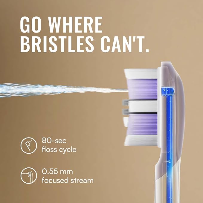 Soocas 3-in-1 Sonic Flossing Toothbrush for Adults, Light Gold | 3-in-1 flossing, sonic vibration and 20° sweeping, 66,000 movements/min, 80-sec water flossing, 30-day battery