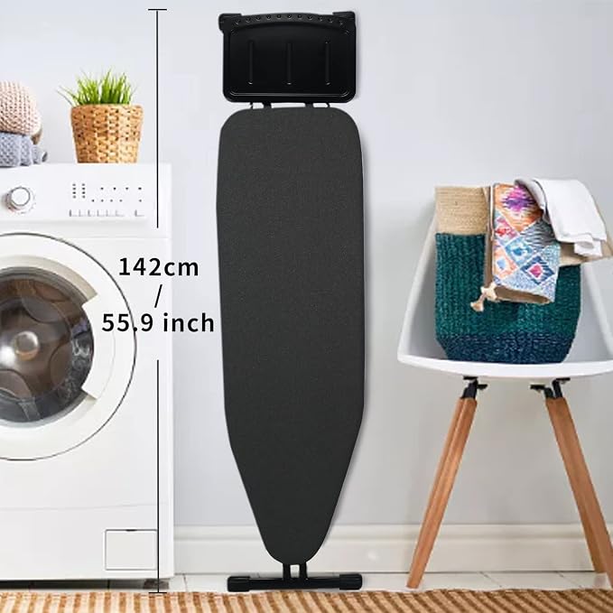 Duwee 13"x43" Ironing Board with Heat Resistant Cover and Thicken Felt Pad | Ironing Boards with Silicone Steam Iron Rest, Heavy Sturdy T-Legs,Black