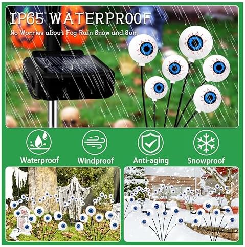 Kohlrabi Halloween Decorations Outdoor, 4 Pack 24 LED Solar Scary Eyeball Swaying Lights, Green Solar Firefly Lights Waterproof Outdoor Garden Light for Halloween Yard Garden Lawn Party Flower Bed