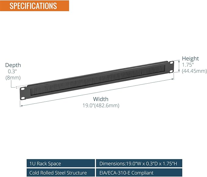 Tecmojo 1U Rack Mount Cable Management Panel with Brush,Rack Brush Panel for 19 inch Server Rack or Network Cabinet,Black,2 Pack
