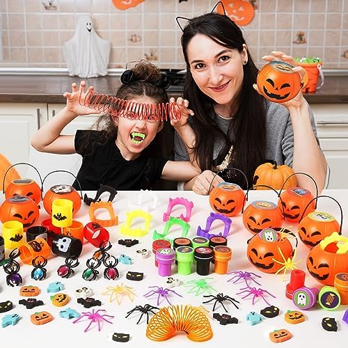 504 PCS Halloween Party Favors, Prefilled Pumpkins Halloween Toys Bulk