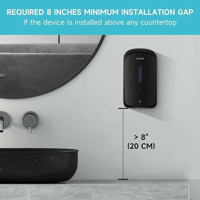 AIKE Liquid Automatic Soap Dispenser,33.8oz Capacity for Bathroom,Black | 5-Level Adjustable and Savety Key for Commercial(4*AA Batteries Not Included),Screw Wall Mount for Space-Saving,AK1226S