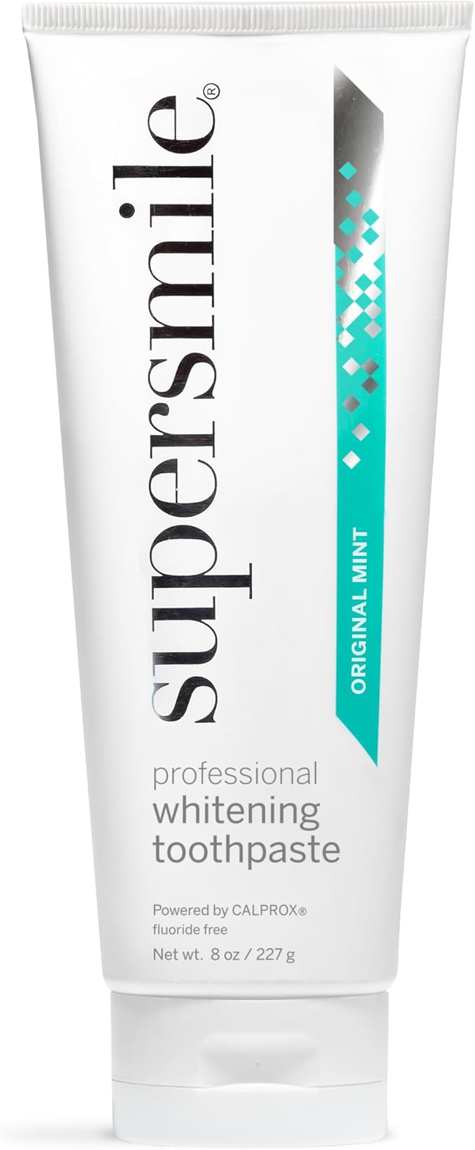 Supersmile Original Mint Whitening Toothpaste, 8 Oz, Whitens 6 Shades | Fluoride-Free Calprox® Formula, Signature Wild Mint Flavor, Veneer Safe, Sensitive Teeth Safe, SLS-Free, RDA 65