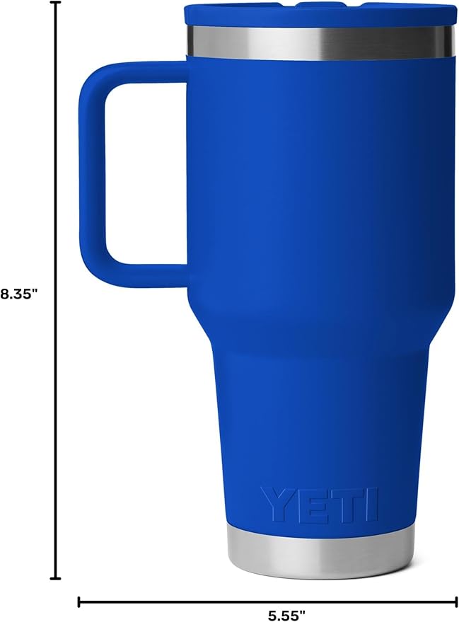 YETI Rambler 30 oz Travel Mug with Flip Straw Lid – Stainless Steel, Vacuum Insulated, Leakproof, Cup Holder Friendly, Royal Blue