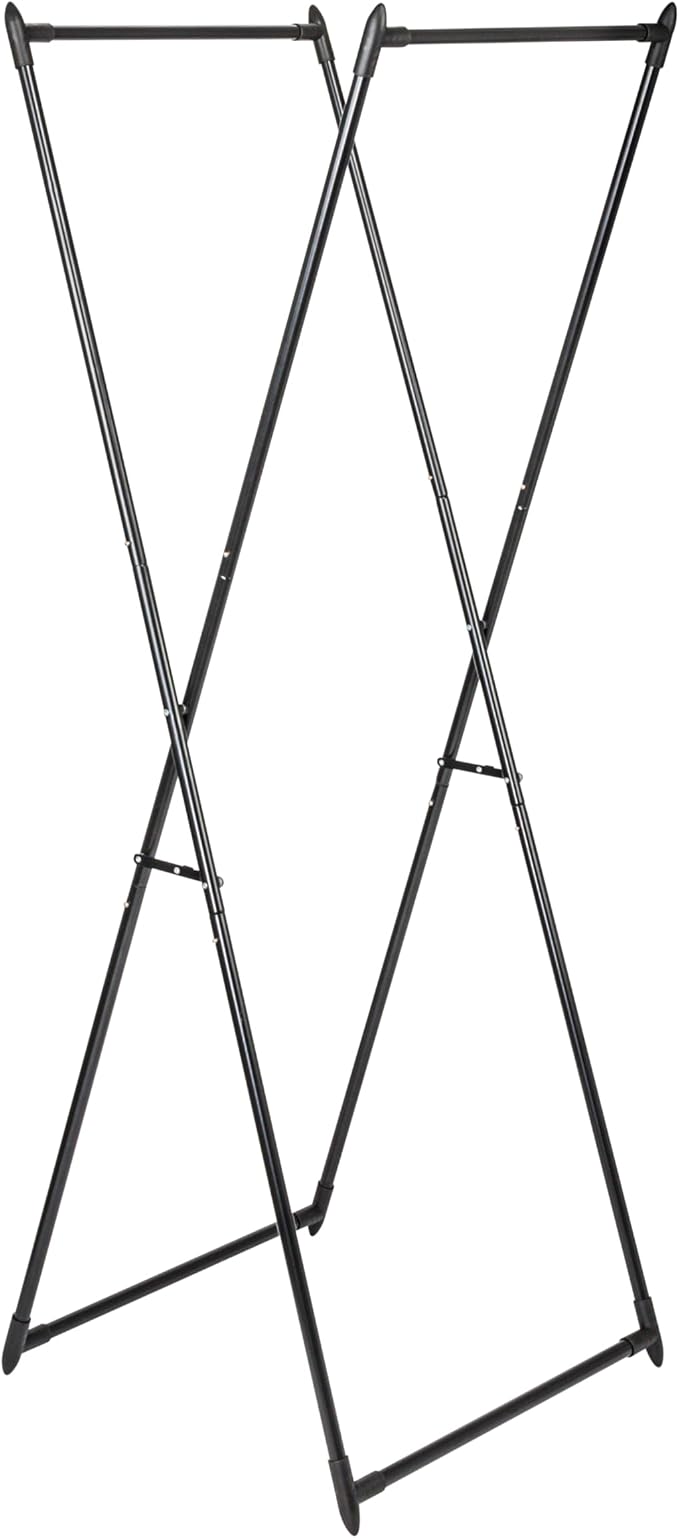 Household Essentials Valet Folding Clothes Rack, Strong Metal X-Frame, Chic Design, Great for Guest and Dressing Rooms, Portable and Easy to Use, Folds Flat, Black